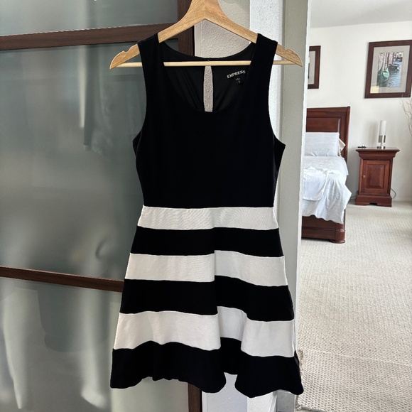 Express Fit & Flare Dress - Black & White XS - Picture 3 of 9